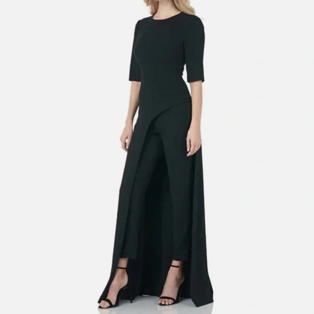 Kay Unger Davina Maxi Walk Through Jumpsuit Size 4 Black Classic Black Elegant